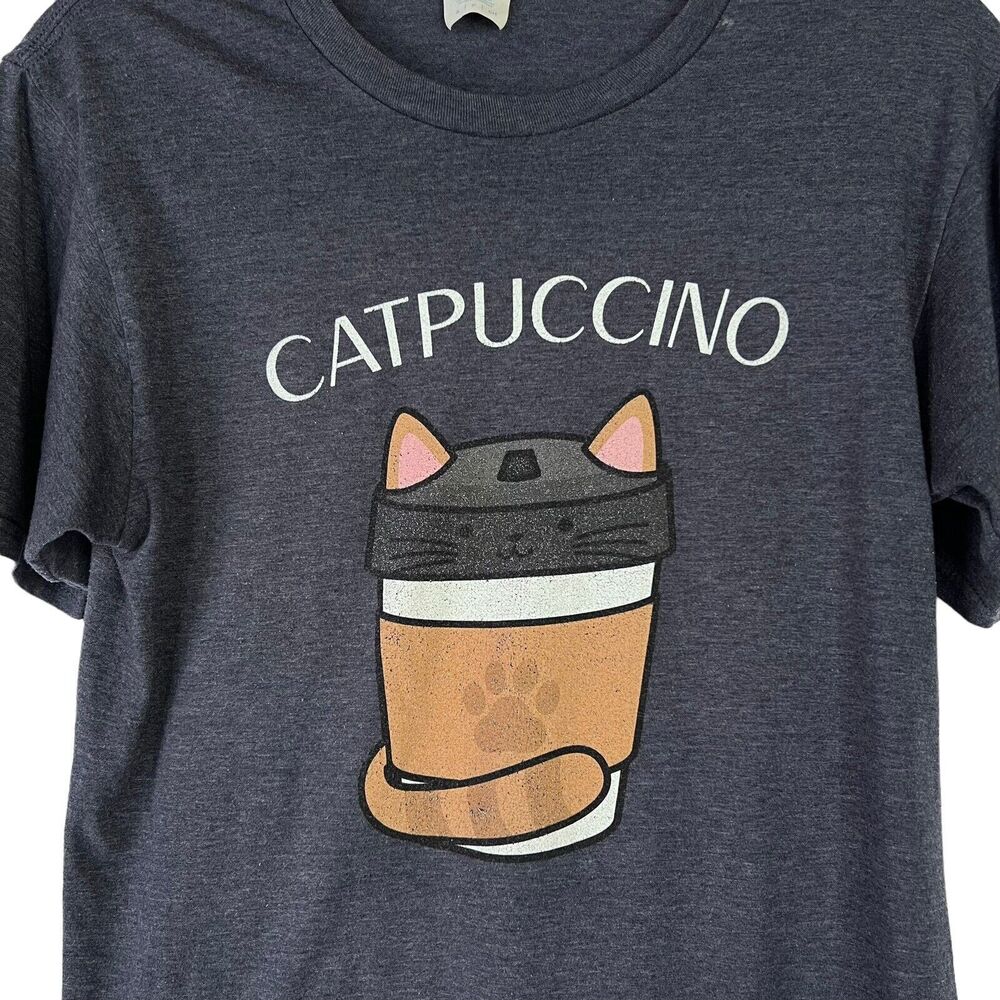 Catpuccino Short Sleeve Womens T-Shirt Size Small Blue Cat Coffee - Picture 6 of 11